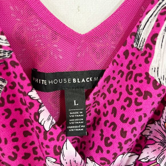 White House Black Market Pink Mixed Print Matte Jersey Maxi Dress V-Neck LARGE - Picture 4 of 7